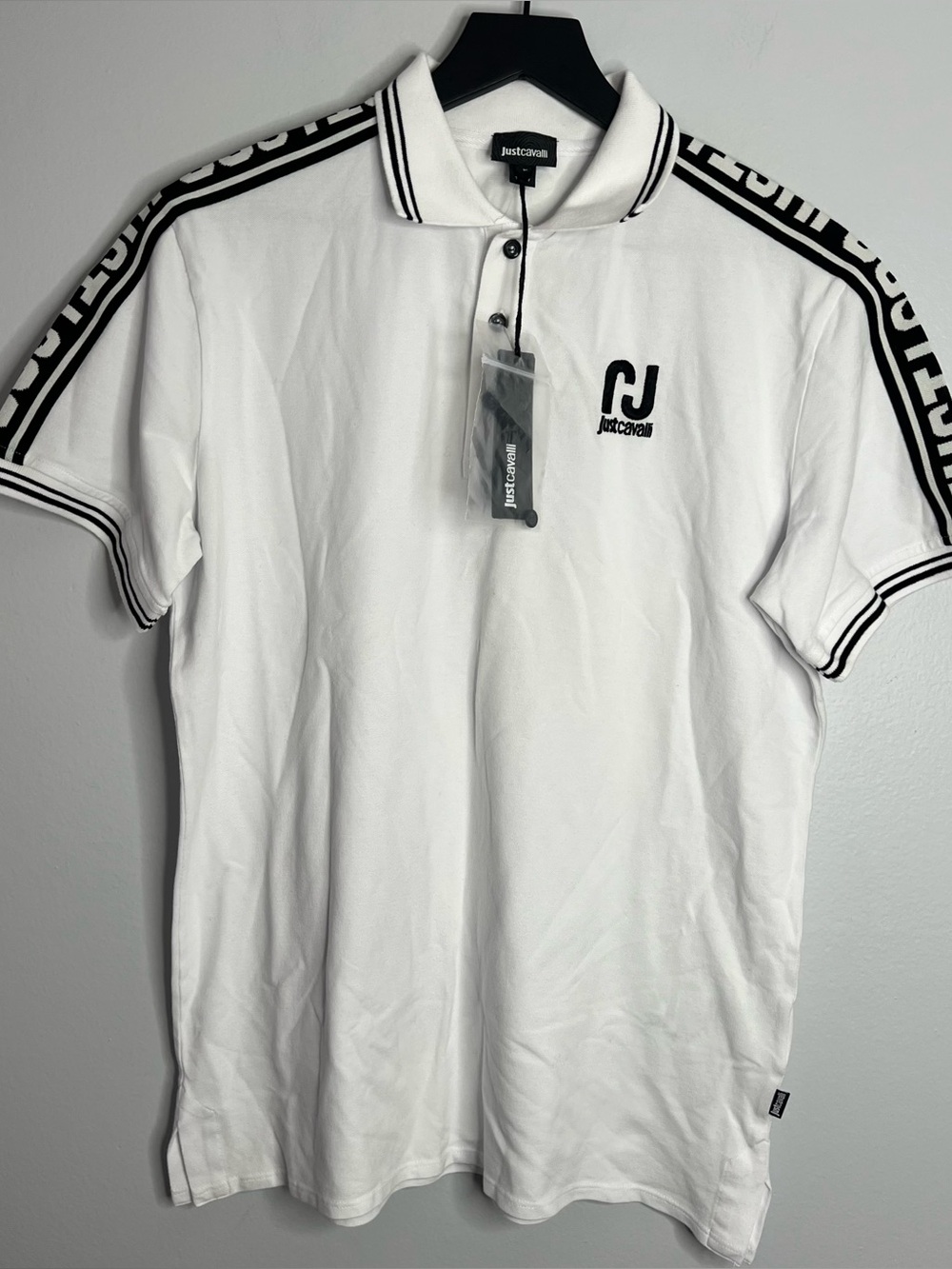 Just Cavalli Polo Shirt Mens Slim Fit Large White NWT